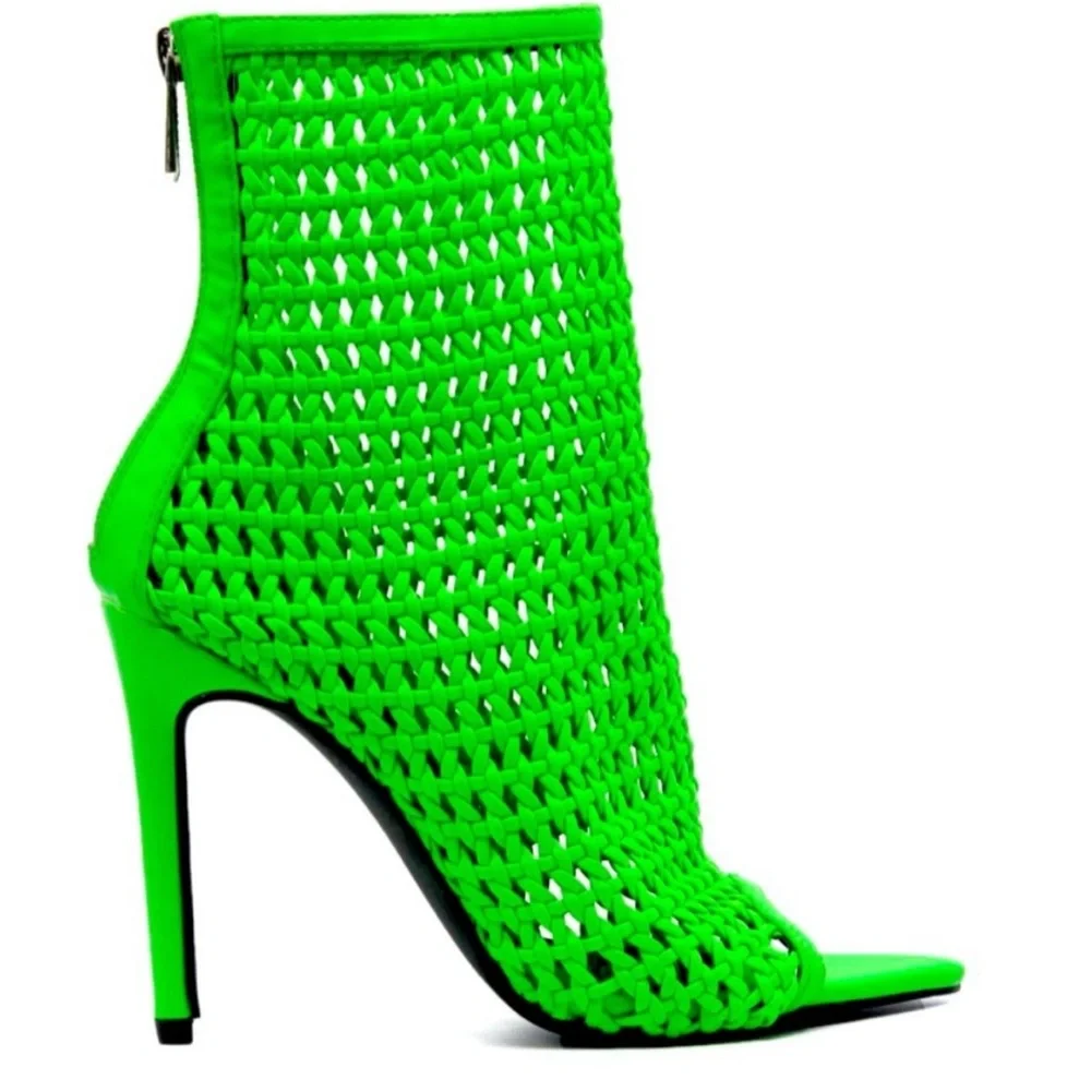 New Cape Robbin NEON GREEN BOOT WOVEN PATTERN HEELS - Picture 6 of 17